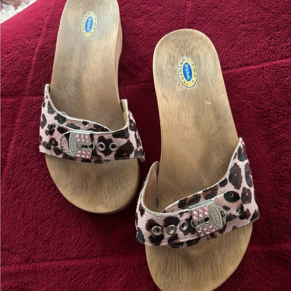 Dr. Scholl's pink Leopard Print Sandals vintage 90s